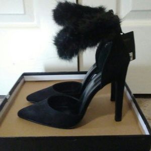 Faux Fur Ankle Strap Heel